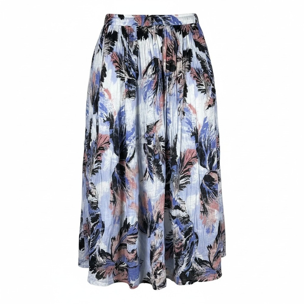 Unity Casuals Blue Abstract Floral Cotton Midi Skirt One Size Fits Most Boho